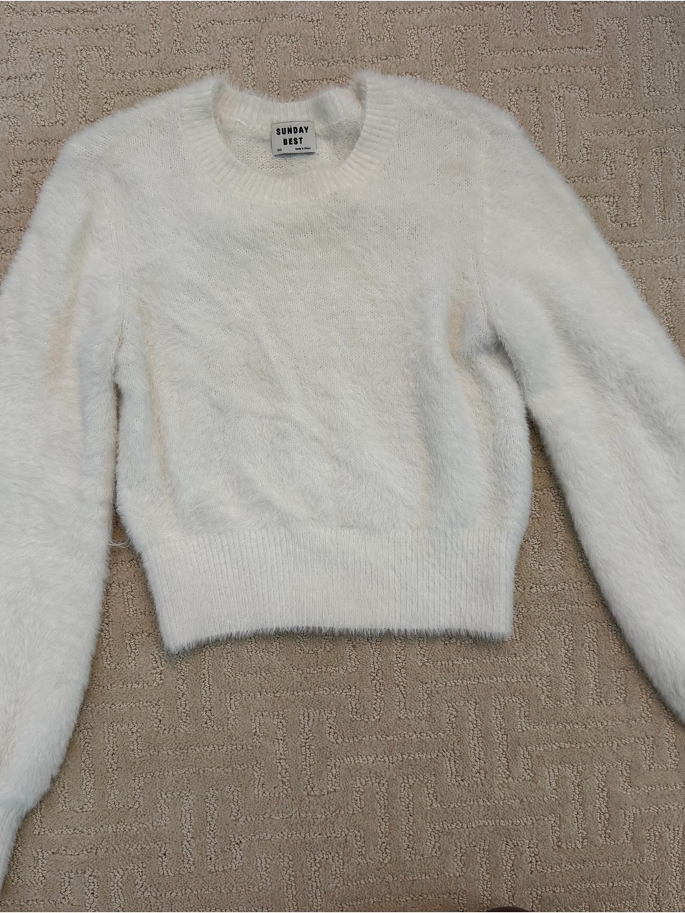 Sunday Best Cream Fuzzy Cropped Crewneck Sweater